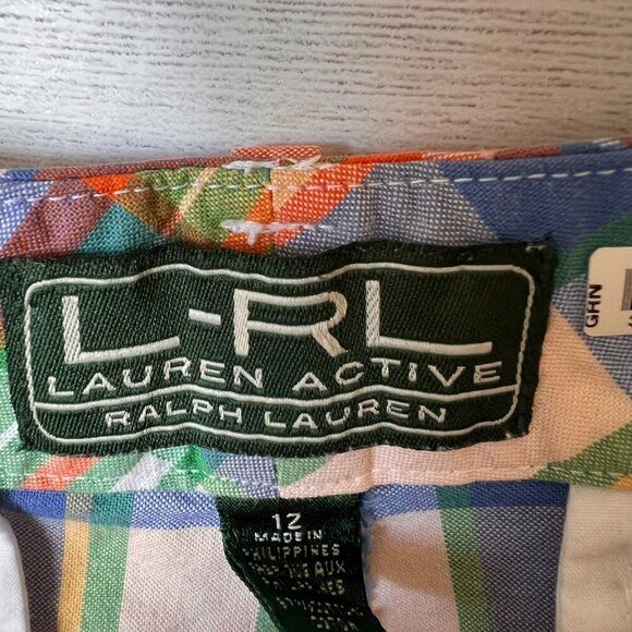 Lauren Ralph Lauren Shorts Womens Size 12 Colorful Plaid Bermuda Cotton Blend - Picture 2 of 16